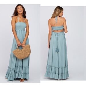 Sweet Lovely by Jen Backless Halter Sundress Maxi Sz S